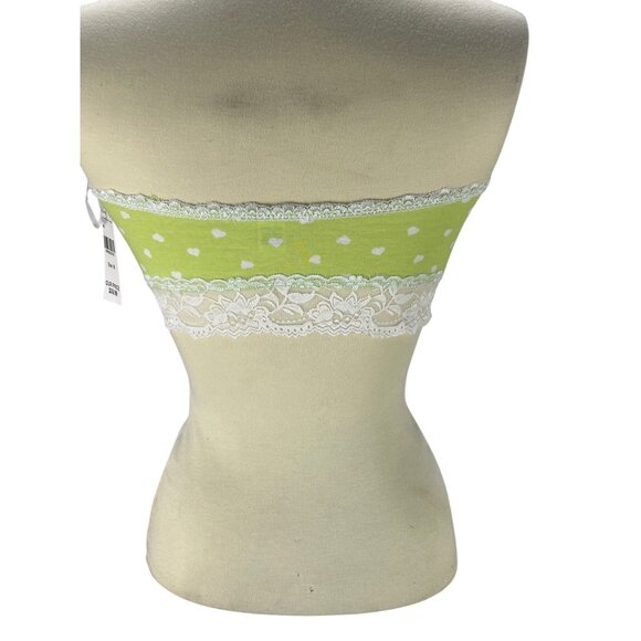 Bozzolo Polka Dot Lace Trim Tube Top M Green White Cotton Blend Stretch Resort - Picture 3 of 9